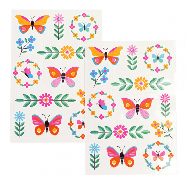 FLOWERS & BUTTERFLY TEMPORARY TATTOOS (2 SHEETS)