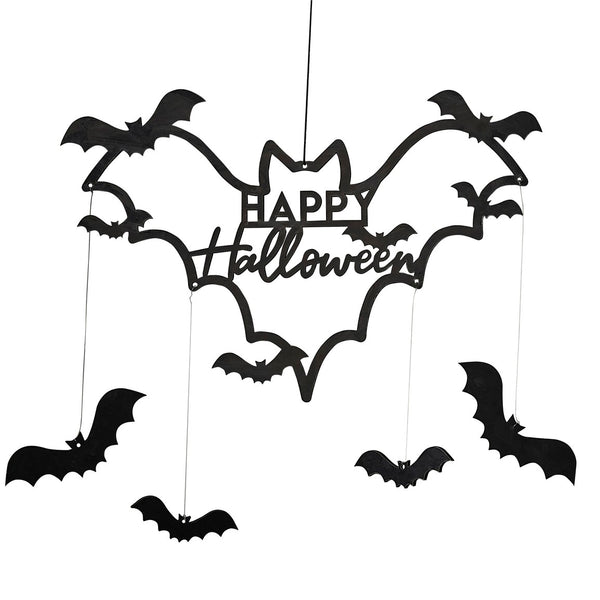 Black Bat Happy Halloween Wooden Wreath