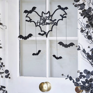 Black Bat Happy Halloween Wooden Wreath