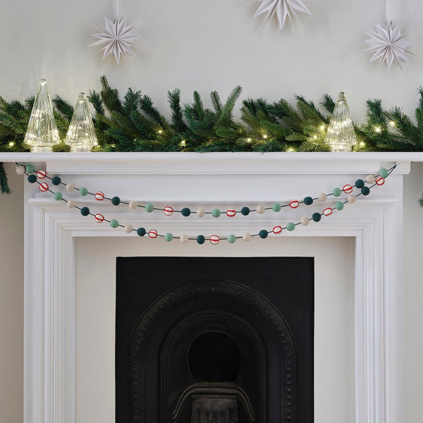 Candy Cane Felt Ball Christmas Garland