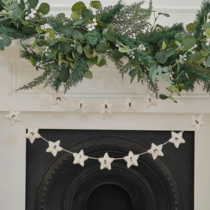 Felt White Star Merry Christmas Garland