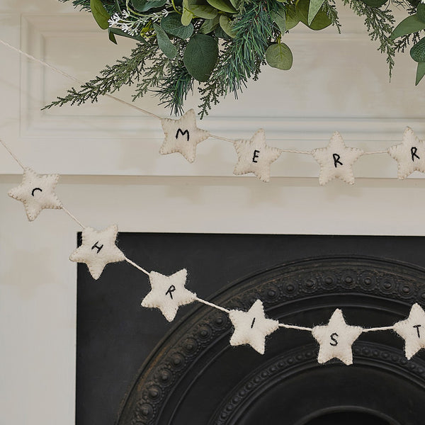 Felt White Star Merry Christmas Garland