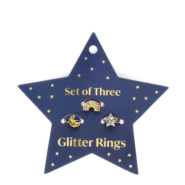 Set of 3 Glitter Rings (star, rainbow, moon)