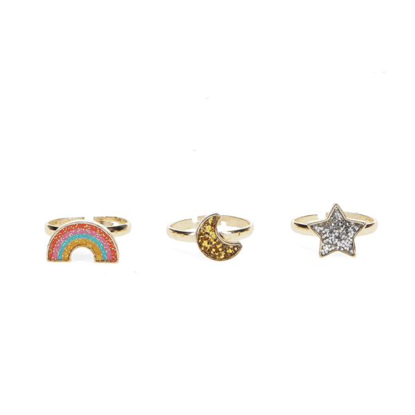 Set of 3 Glitter Rings (star, rainbow, moon)